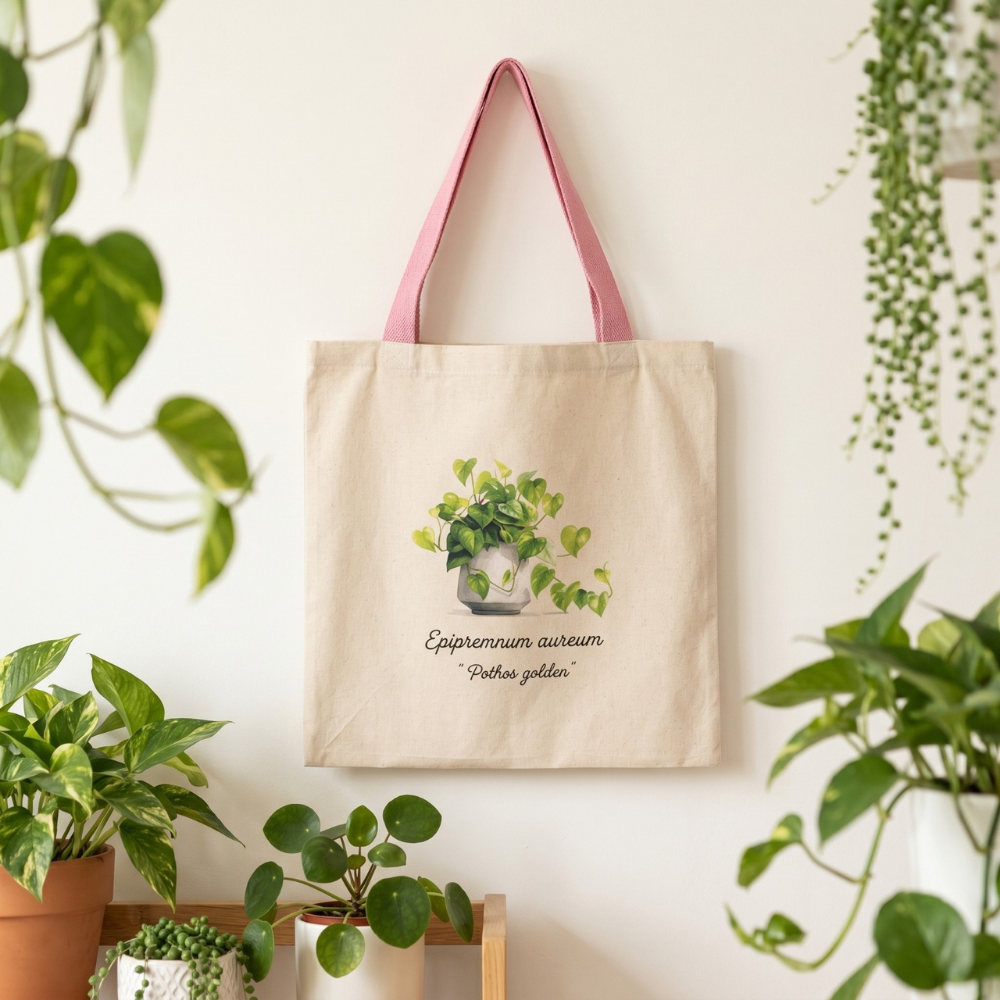 Totebag Epipremnum aureum (tirantes rosado)