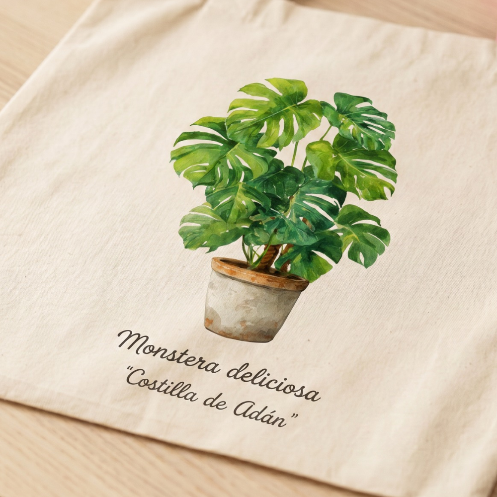 Totebag Monstera deliciosa (tirantes naranja)