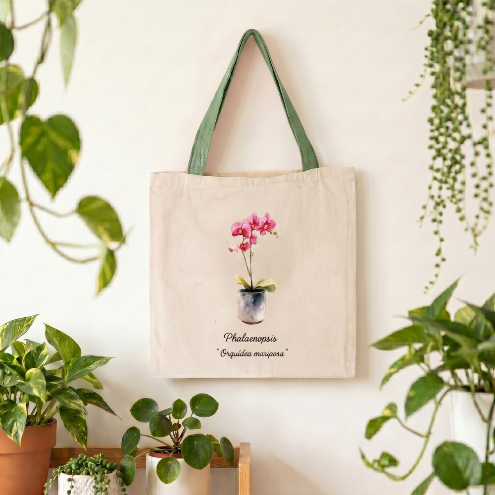 Totebag Phalaenopsis (tirantes verde)